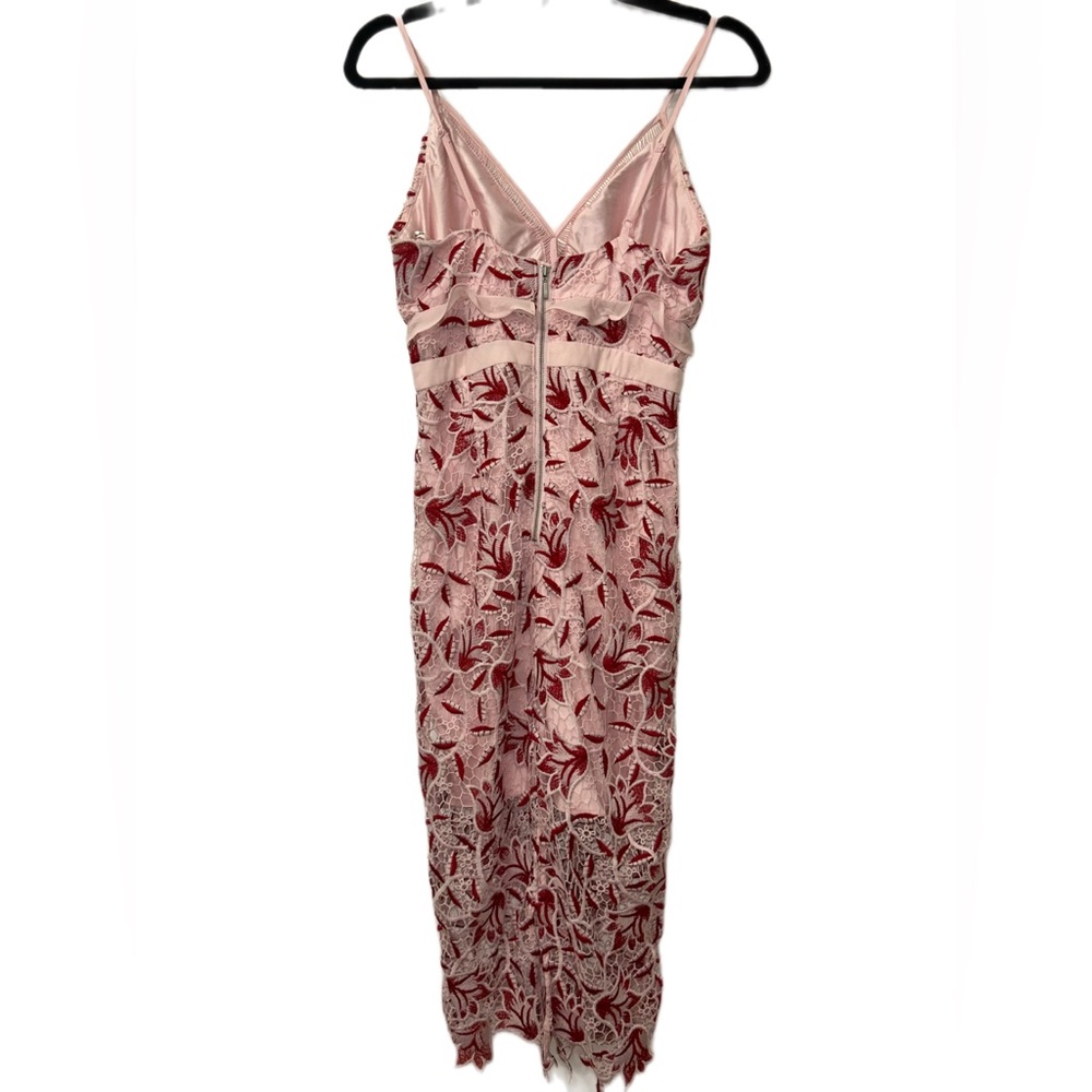 Bardot Coco Lace midi dress in pink with red and pink floral accents size 4 - Picture 2 of 9